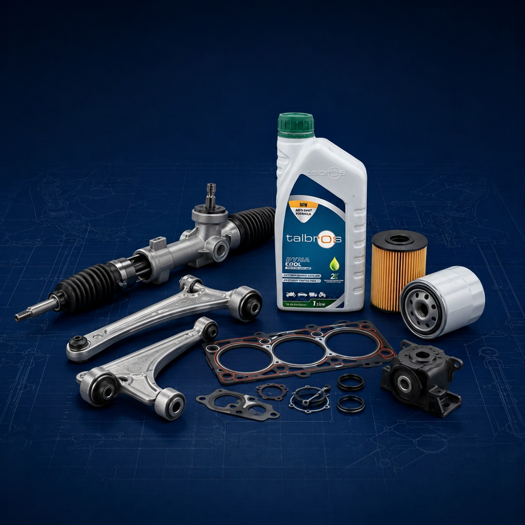 Talbros Indiparts aftermarket product portfolio on blueprint background
